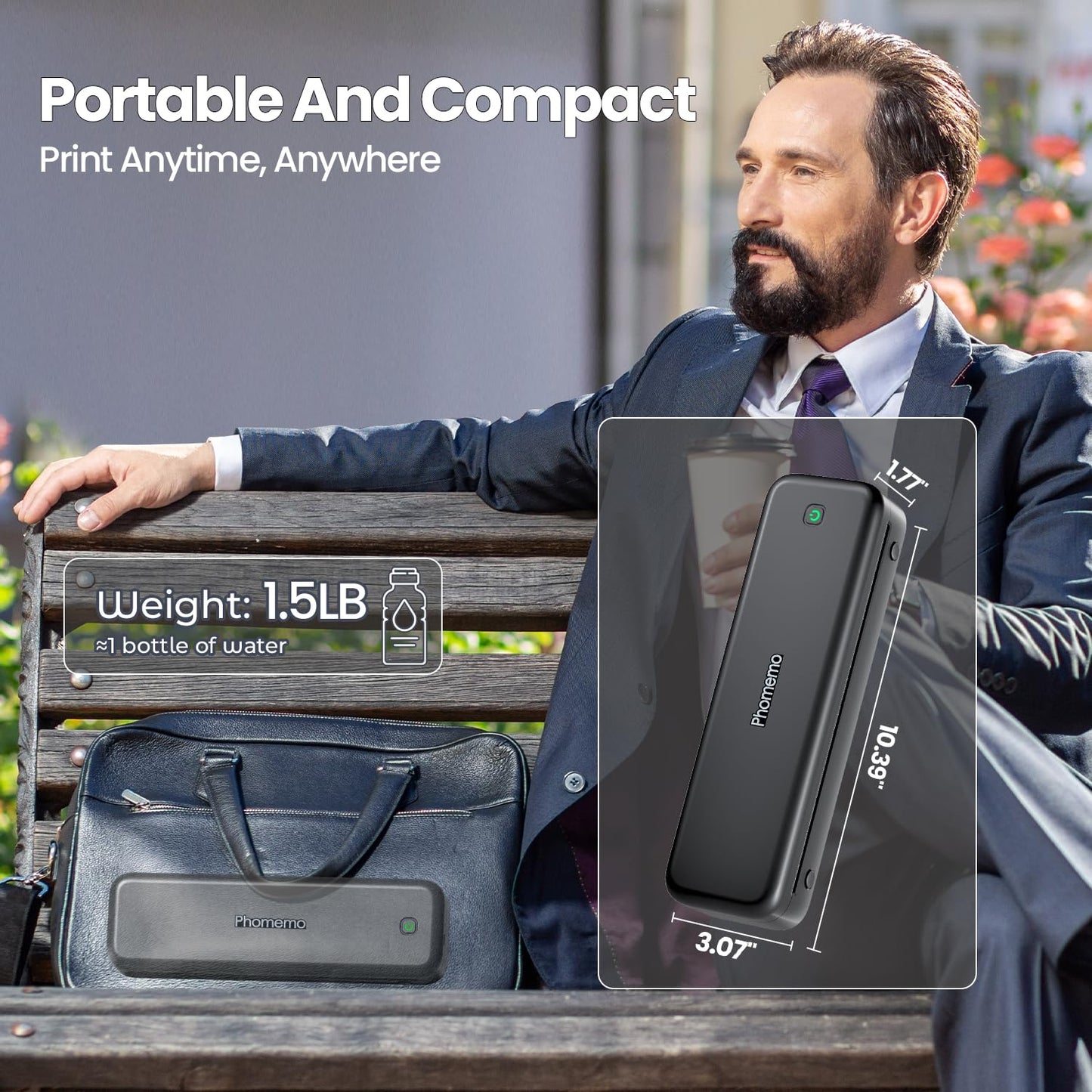 Phomemo M834 Thermal Printer A4, Mobile Printer A4 for on the go, office, school, home, Compatible with smartphones and computers, Portable Printer with carrying case and 4 rolls of thermal paper, Black