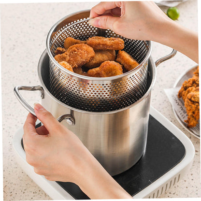 Home deep fryer pot with basket, 3.5-liter stainless steel, versatile fish frying pot with cooking basket for fries, chicken