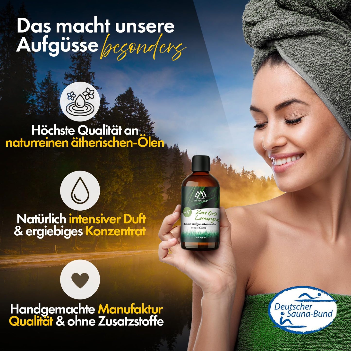 NORDHOLZ® Sauna infusion set - Premium quality [Deep forest essences - 4x100ml] special & natural sauna infusion for intense & relaxing scent - Sauna accessories for sauna fans.