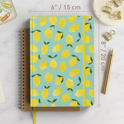 Riley's & Co. dotted notebook, 20.3 x 15.2 cm, hardcover, motivation journal, lemon yellow.