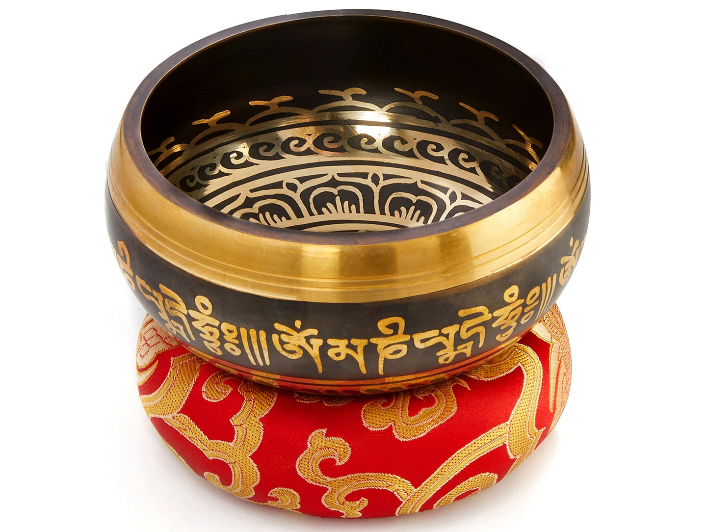 Tibetan Singing Bowl set with mallet and cushion in Lokta paper gift box. Singing Bowl from Tibet.