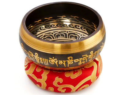 Tibetan Singing Bowl set with mallet and cushion in Lokta paper gift box. Singing Bowl from Tibet.