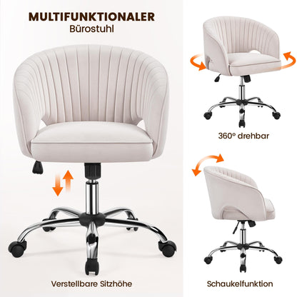 Yaheetech Makeup Chair with Velvet Cover, Office Chair with Armrests, Swivel Chair with Casters, Height Adjustable Home Office Chair, Office Chair with Rocking Function, Rotatable Upholstered Chair Cream White