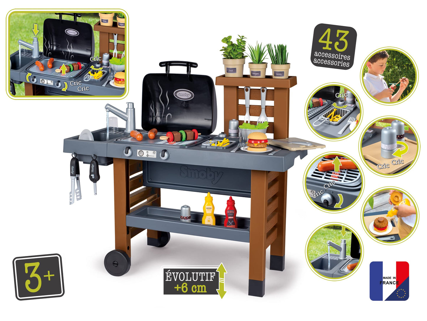 Smoby - Outdoor garden kitchen - including grill & AquaPlay - watercourse set mountain lake - 42-piece game set with mountain lake