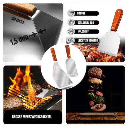 PUKPU Smash Burger Set - 6-piece BBQ & grill accessories with burger press, burger smasher, 2 melt domes, grill spatula & skewer - gift for men & grill fans (Brown, 6)