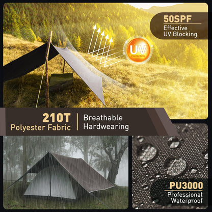 VOSOIR Tarp 3x5M Waterproof, Ultralight Camping Tent Tarp with 15 Grommets+8 Aluminum Stakes+10 Nylon Ropes, Anti-UV Snow Rain Protection, Lightweight Compact, for Hammock Camping Picnic (Dark Brown)