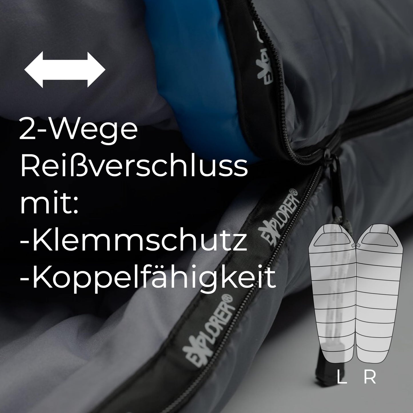 EXPLORER® GREENLAND sleeping bag -23°C -5°C [350GSM] 3-4 seasons winter mummy bag for adults [1900g] 230x82x55cm zip right black, perfect for outdoor, camping, trekking, and traveling.