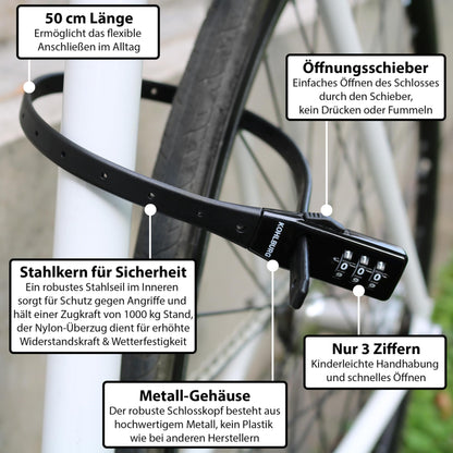 KOHLBURG ultra-light combination lock - 70g light with numeric code - 50cm bike lock small and secure - cable tie lock also for road bike scooter roller - helmet lock ski lock & child lock