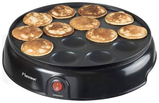 Bestron Poffertjes Maker in retro design, mini pancake machine, with non-stick coating, sweet dreams, 800W, black