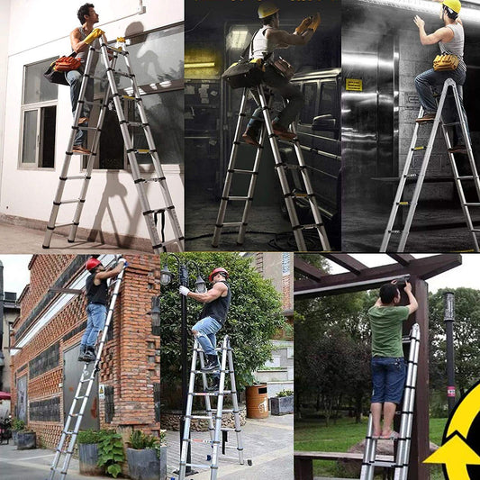 Aluminum telescopic ladder, 5m telescopic ladder, 16 steps, max load 150kg.