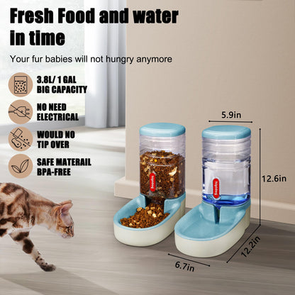 Automatic feeder for small and medium-sized pets, 3.8L, travel feeder and water dispenser for dogs, cats, pets (Blue)