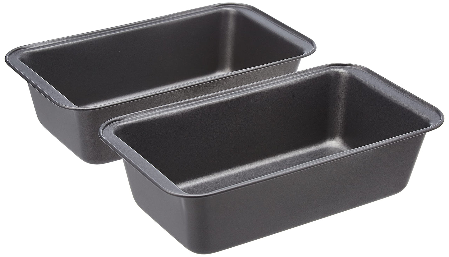 Amazon Basics Rectangular Bread Baking Pan, 2-Pack, non-stick coated, carbon steel, Gray, 27x15x7 cm