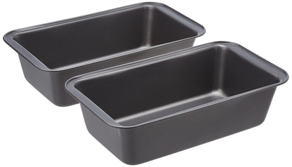 Amazon Basics Rectangular Bread Baking Pan, 2-Pack, non-stick coated, carbon steel, Gray, 27x15x7 cm