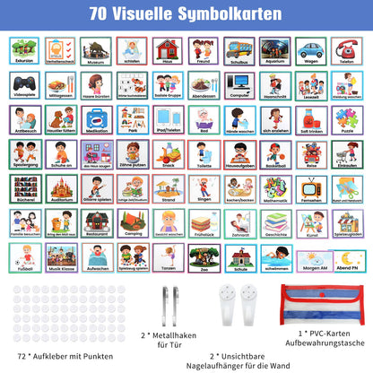 KIKIGOAL calendar for children, autism children calendar. Visual schedule with 70 German routine cards and Velcro dots. Vision board weekly planner routine schedule cards for homeschool.