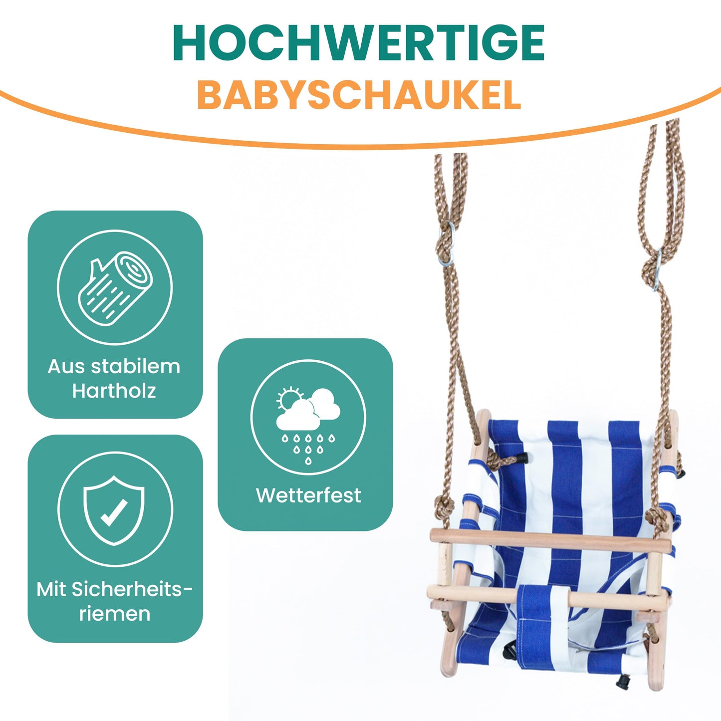 Garden Pirate baby swing made of wood and fabric blue/white 45x30x35 cm for baby toddlers swing seat wooden swing adjustable height weatherproof