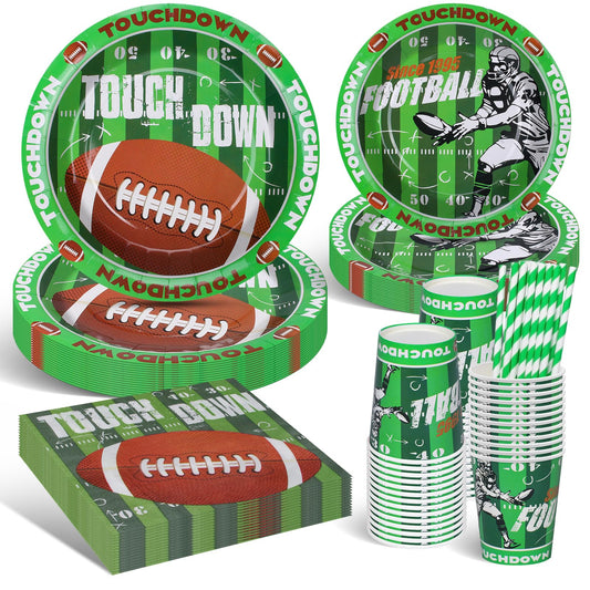 DANXIAN American Football Party Tableware Set, Super Bowl Decor 2025 - XXL set for Superbowl Party, Football-themed Birthday Decor Set for Boys and Girls' Birthday parties, 20 guests.