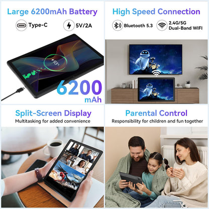 Whitedeer Android 15 Tablet 10 inch 22GB+128GB+1TB TF Octa Core and Widevine L1, Wi-Fi 6G/BT 5.3, 6200mAh Gaming Tablet Android, Dual 5+8MP, Computer mode supported - Black