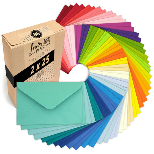 Japun - set of 50 colored envelopes (2 x 25 colors) made of paper, without window - DIN B6-175 x 125 mm - 120 g/m² - colorful.