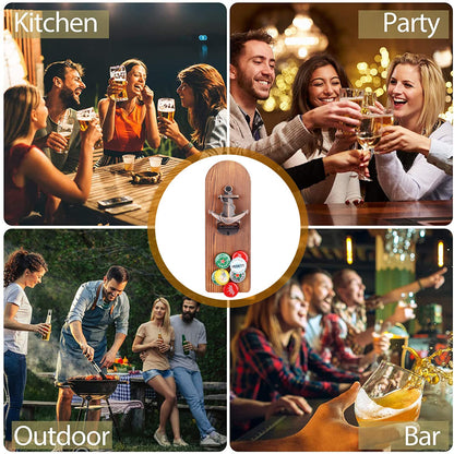 ZONSUSE Bottle Opener Wall Magnet with Catcher, Vintage Wood Beer Opener Wall with Container, Magnetic Bottle Opener, Unique Gift Ideas Gifts for Men Christmas Gifts