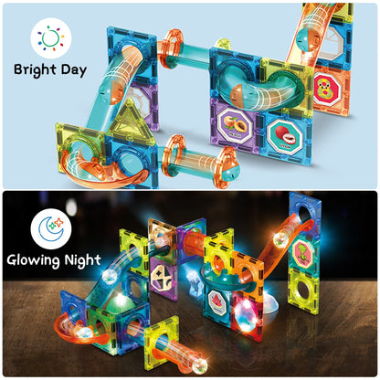 Jvchengxi Magnetic Building Blocks, 75 Pieces STEM Construction Tile Magnet Blocks Marble Run Set Montessori Building Blocks Learning Toy Everyday Building Toy for 3-12 Year Old Boys Girls Gift