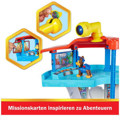 PAW Patrol Lookout Tower headquarters playset with 1 Chase vehicle base, 2 Chase figures, and accessories, suitable for children ages 3 and up.