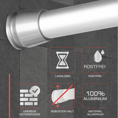 bomoe shower curtain rod without drilling 115-200 cm infinitely extendable - telescopic rod for clamping black tension rod without drilling non-slip clamping rod curtain rod without drilling - Neptune