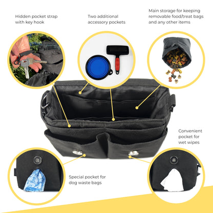 Arrivly SixWalker Treat Pouch for Dogs with Magnetic Closure, Practical Dog Training Treat Bag, Multifunctional Treat Pouch for Dogs with Removable Inner Pocket (Black)