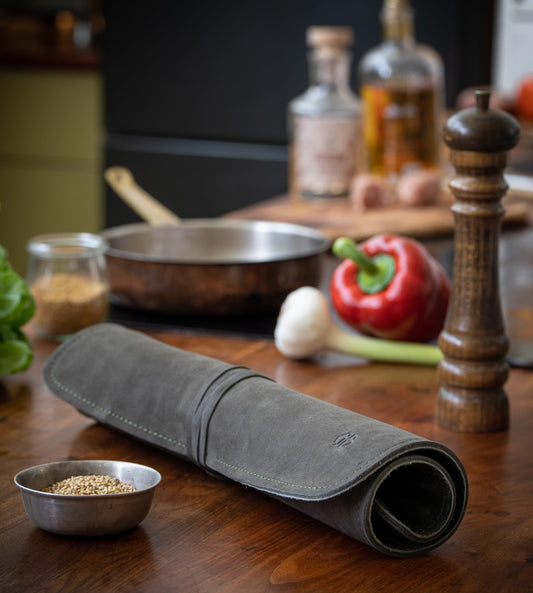 Angus Stoke Knife Bag Chef Knife - Premium Leather Chef Knife Roll Large - Knife Bag Chefs - Chef Bag Noah (Olive Green)