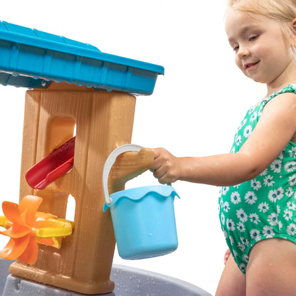 Step2 Rain Showers Splash Tub Water Play Table | Large water table with 13-piece accessory set | Garden water play table for kids in gray & brown
