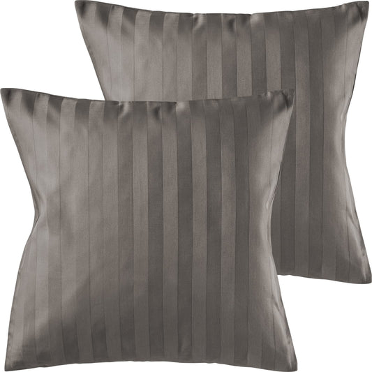 Pure Label 2-Pack Mako Satin Damask Stripe Pillowcases 40x40 cm made of 100% cotton in Taupe| Incredibly soft decorative pillows that match our bed linen sets.