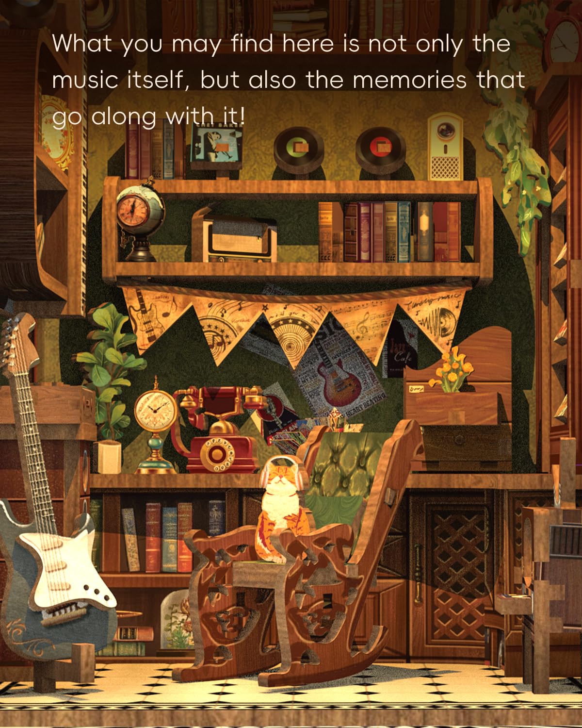 CUTEBEE Book Nook Kit - DIY dollhouse miniature house build yourself bookend library bookshelf decoration 3D wooden puzzle bookends book lover gifts for adults (Memories Music Bookshop)