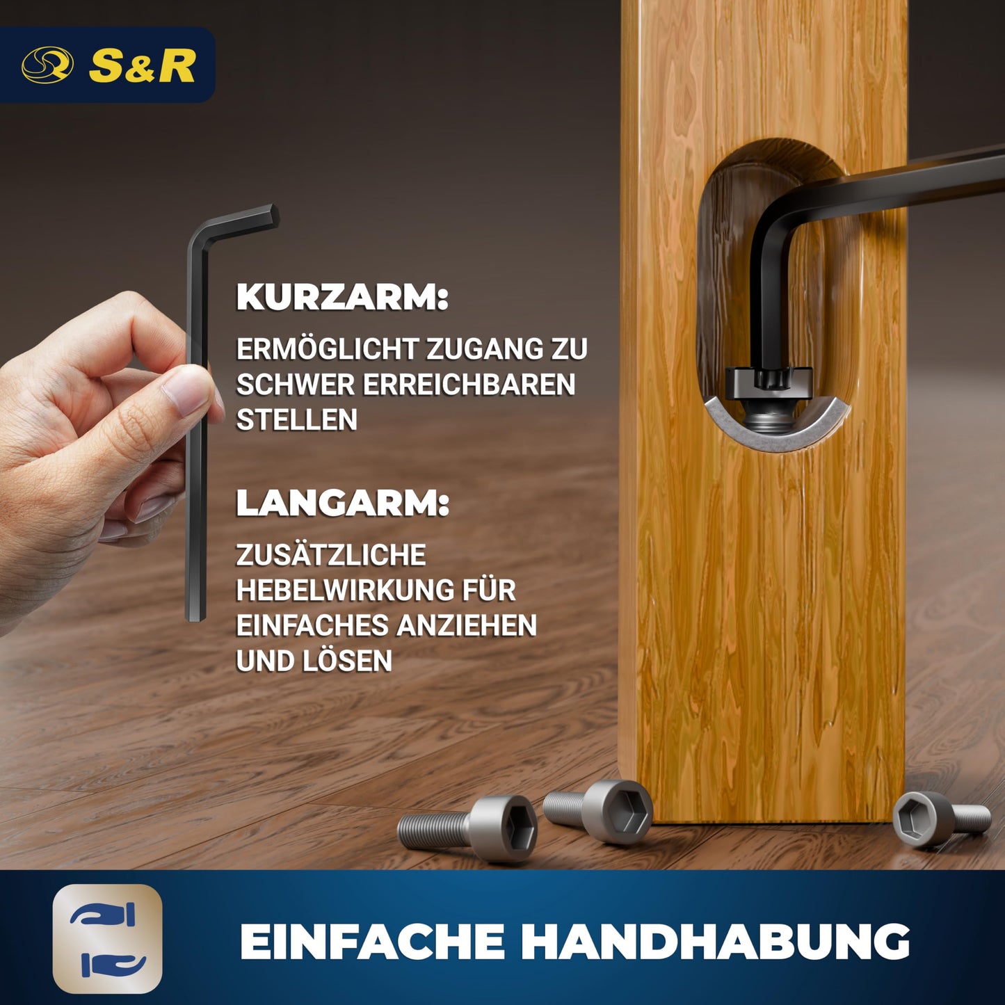 S&R Hex Key Set, 30 pieces, CrV steel, metric 0.7-10 mm & inch 0.028 to 3/8; Hex set precise, durable & robust for bicycle, automotive & furniture assembly, Allen key set.