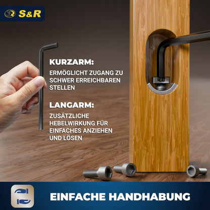 S&R Hex Key Set, 30 pieces, CrV steel, metric 0.7-10 mm & inch 0.028 to 3/8; Hex set precise, durable & robust for bicycle, automotive & furniture assembly, Allen key set.