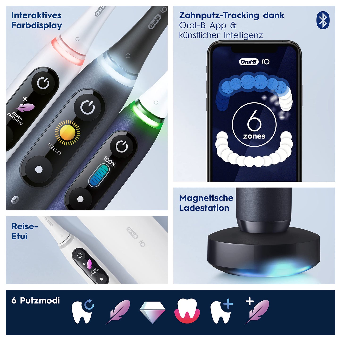 Oral-B iO Series 8 Electric Toothbrush, 2 brush heads, 6 cleaning modes, color display & travel case, gift for men/women, Designed by Braun, violet ametrine.