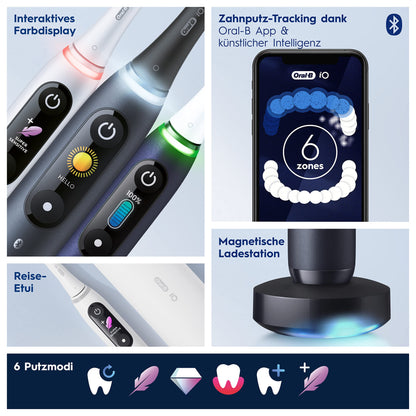 Oral-B iO Series 8 Electric Toothbrush, 2 brush heads, 6 cleaning modes, color display & travel case, gift for men/women, Designed by Braun, violet ametrine.