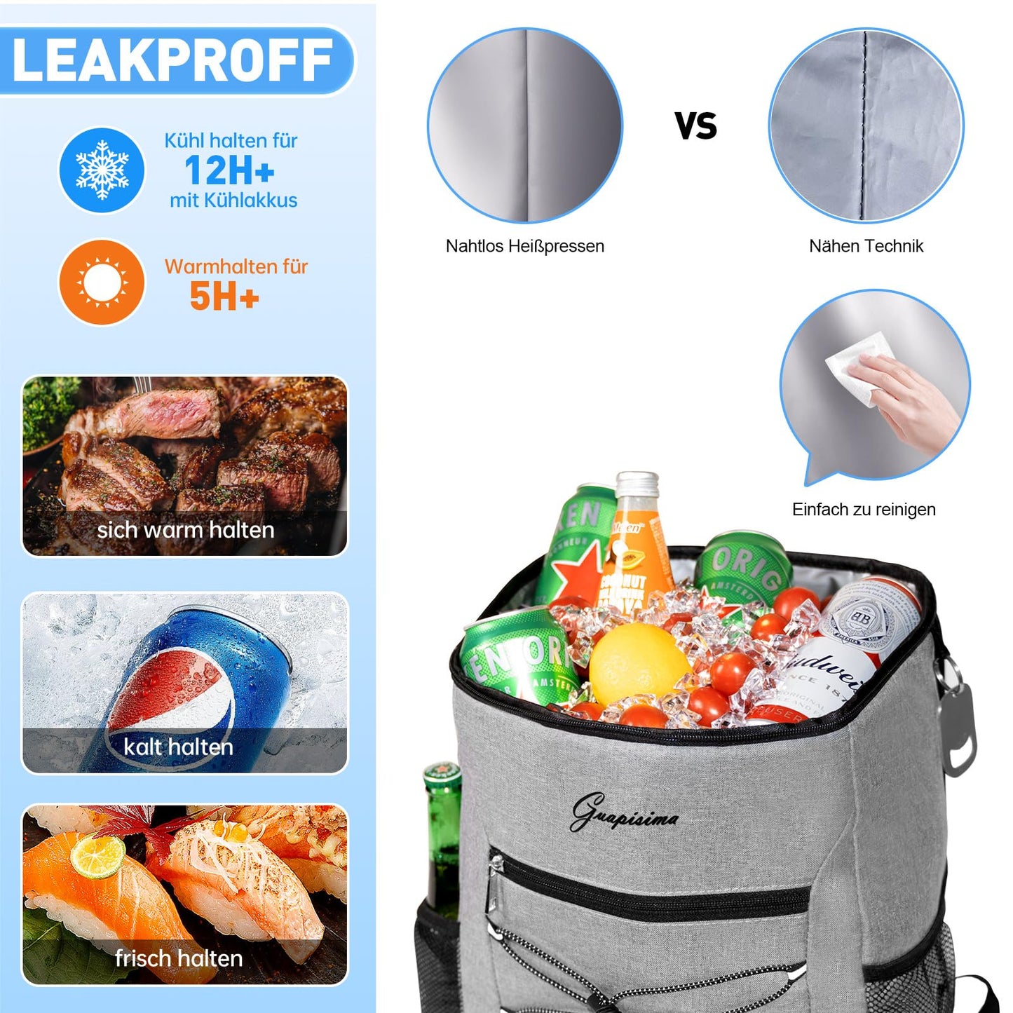 Beautiful 30L cooler backpack picnic backpack cooler bag large insulated cooler bag for picnic/beach/BBQs/camping/trips (gray)