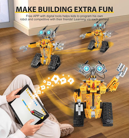 Sillbird Technology Robot Kids Building Toy, Programmable Robot Kit, Remote Control Robot with Light and Sound, 360° Rotation, STEM Building Toy Boys Gift for 8-12 Year Old Boys.