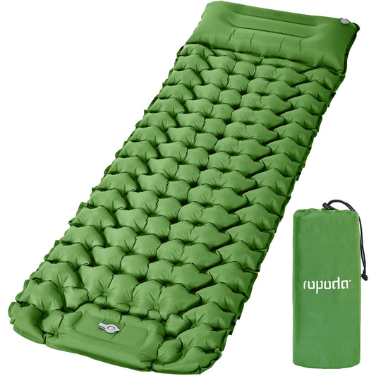 ROPODA self-inflating camping mat with pillow, ultralight inflatable sleeping pad with foot pump, waterproof sleeping mat for outdoor, camping, hiking (green)