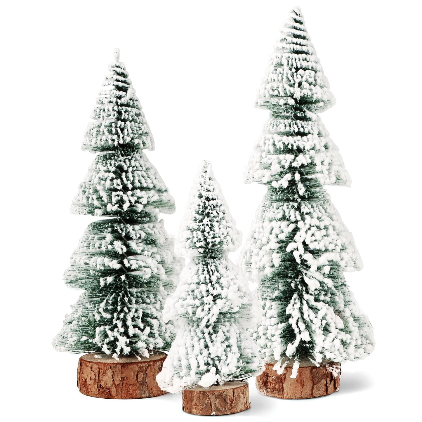 3 pieces Mini Christmas tree with wooden base for Christmas table decoration. Artificial Christmas tree perfect as a holiday gift.
