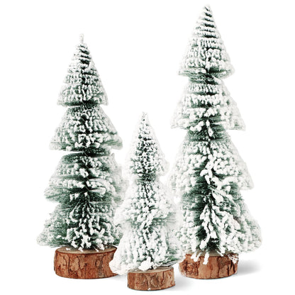 3 pieces Mini Christmas tree with wooden base for Christmas table decoration. Artificial Christmas tree perfect as a holiday gift.