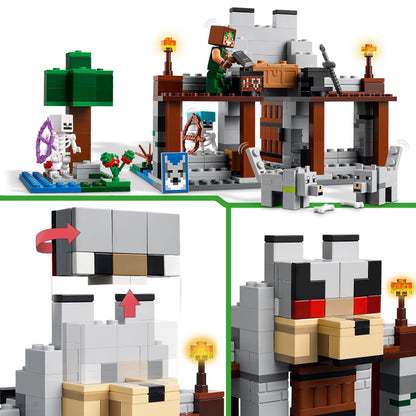 LEGO Minecraft The Wolf Fort - Kids toy with 1 character, 2 skeleton figures & 2 wolves - Accessories like a workbench and sword - Gamer gift for boys & girls aged 8+ - 21261