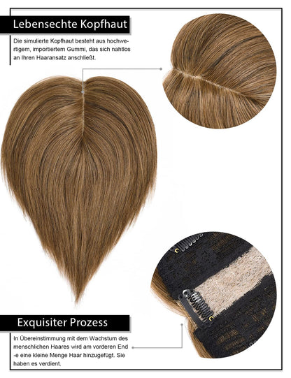 PARXITN Clip in Extensions Real Hair Topper Hair Toppers for Women Clip in Toupee Hair Extensions Real Wiglet Hairpieces 25cm Hair Topper Real Hair Chestnut Brown