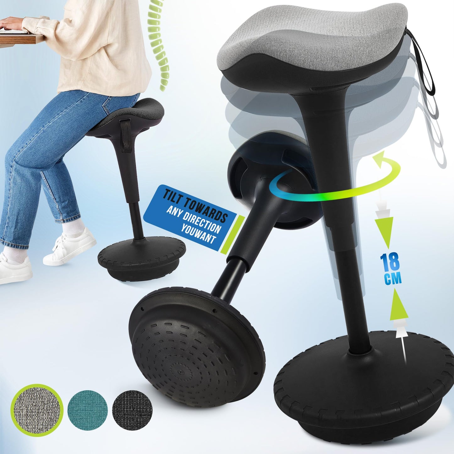 IWMH Ergonomic Work Stool, Height Adjustable Standing Aid, Breathable Sit-Stand Stool 360° Rotatable, Ergonomic Standing Stool Office, Gray (Gray)