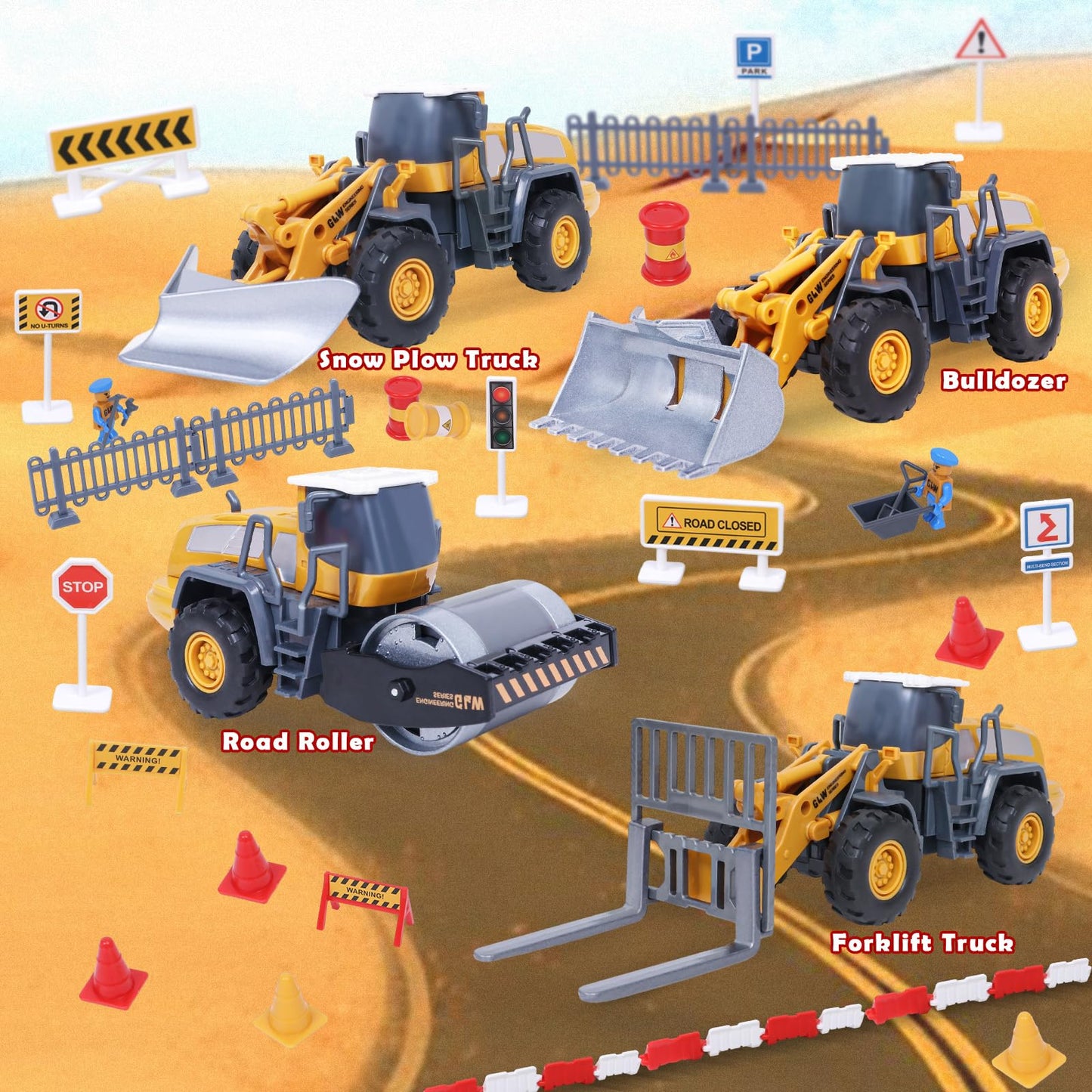Tacobear Construction Vehicles for Kids Large Truck Vehicle Toy Gifts for 3 4 5 6 7 Year Old Boys with Crane Toy Bulldozer Steamroller Forklift Construction Vehicles Birthday Gift Ideas Boys