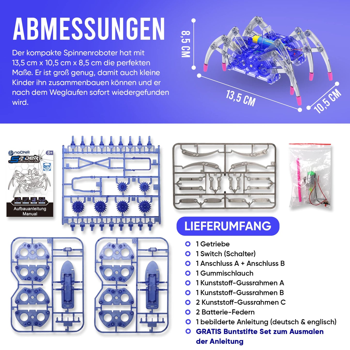 No DNA Robot Kids Spider Robot DIY Kit - Experiments for Kids 8+ - Robot Boy Toy Robot Spider Toy for 8+ Years