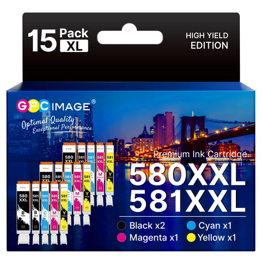 PGI-580 CLI-581 XXL compatible printer cartridges for Canon 580 581 cartridges multipack for Canon Pixma TS705 TR8550 TS6150 TR7550 TS6250 TR8500 TS8251 TS6350 (PGBK/C/M/Y/BK, 15-pack)