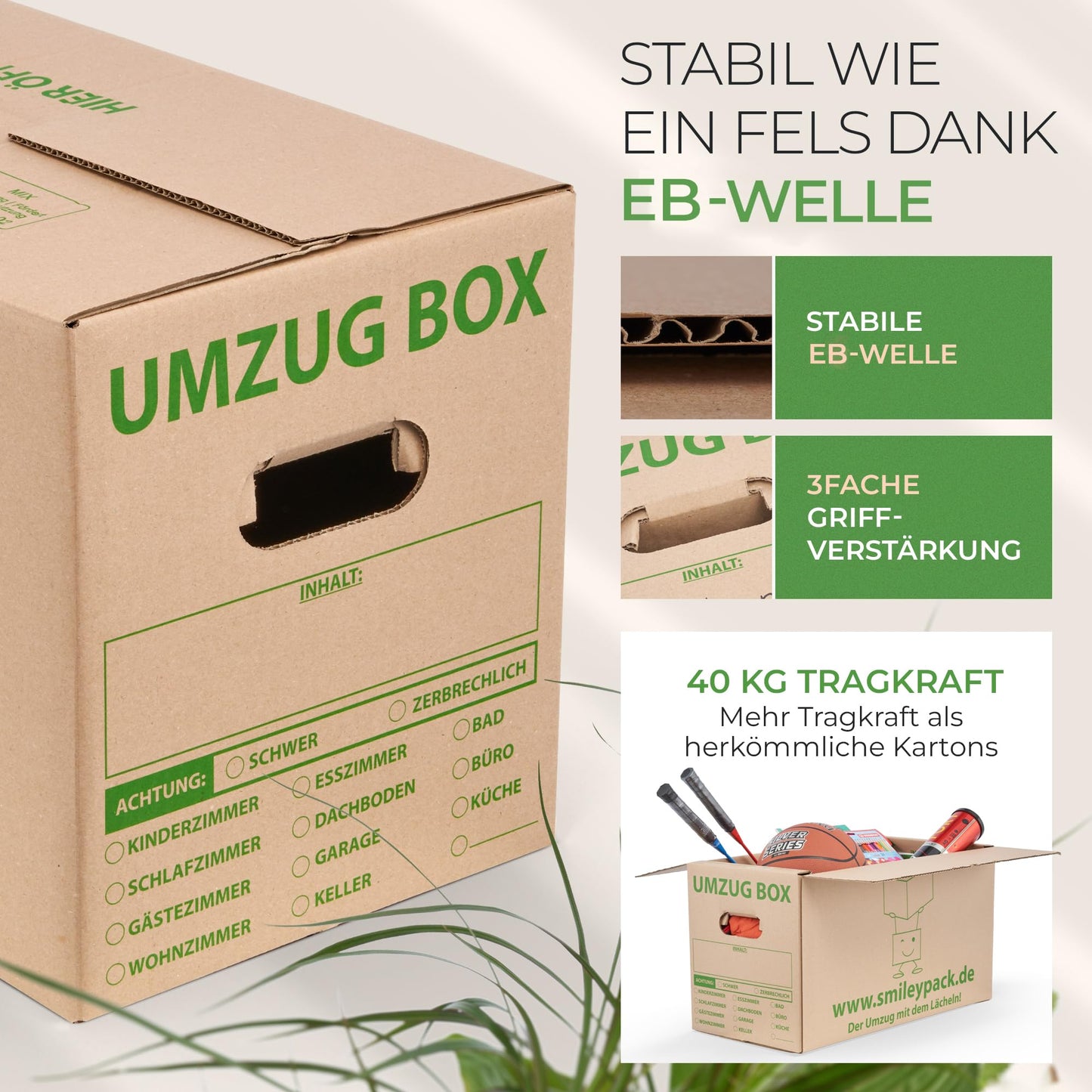10 x sturdy moving boxes - 620 x 300 x 330 mm - Extra large and reusable - Moving box with 40kg load capacity - Moving with cardboard box - Robust moving box with lid - Storage boxes