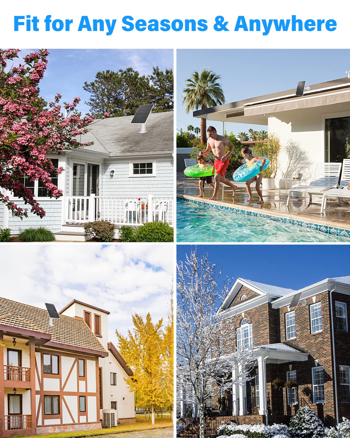 Solar panel compatible with Pro 4, Pro 3, Ultra, Ultra 2 & Floodlight outdoor security cameras. 5V4W solar panels charge IP65 weather-resistant with 3m magnetic charging cable, adjustable bracket, 2 pack.