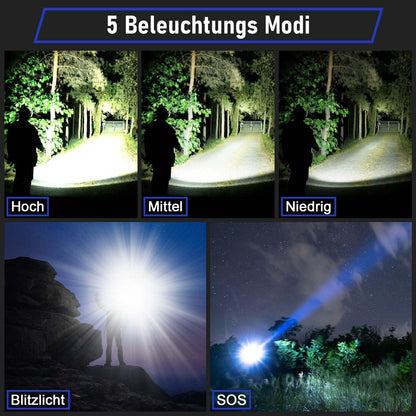 Jayxinli flashlight 1000000 lumens, rechargeable, extremely bright, powerful, zoomable, 5 light modes for camping, dog walks, emergencies, and daily use