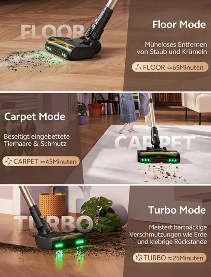 Ultenic U15 cordless vacuum cleaner, 50000Pa/ 580W/ 65min runtime, with GreenEye technology, anti-tangle brush, telescopic tube & freestanding design. Ideal for carpets, hard floors & pet hair.